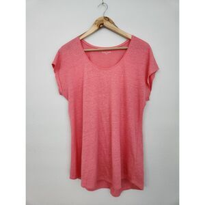 Eileen Fisher Coral Pink Linen Scoop Neck Tee | Size XS